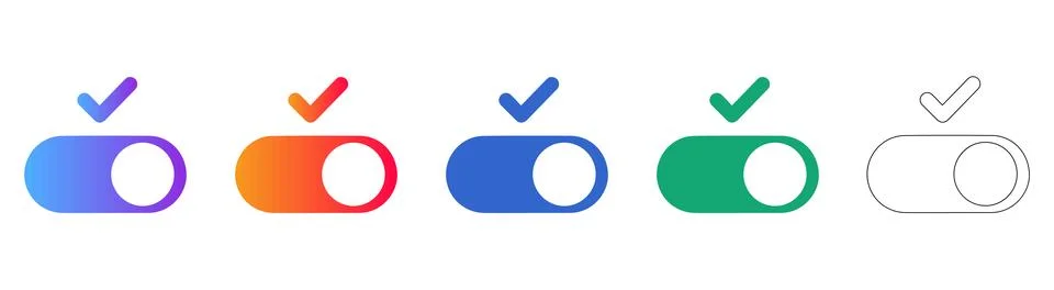 Toggle Switch Icons with Checkmark Symbols 스톡 일러스트