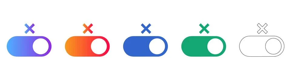 Toggle Switch Icons with X Symbol for Settings 스톡 일러스트