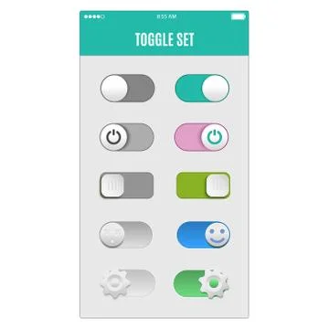 Toggle switch set, On and Off sliders, vector elements for your design. The Illustrazione stock