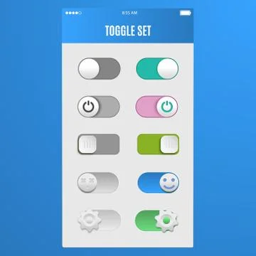 Toggle switch set, On and Off sliders, elements for your design. The switches in 스톡 일러스트