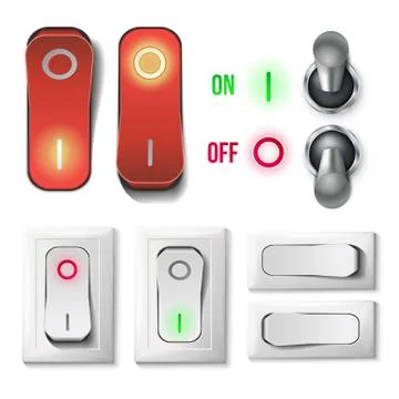 Toggle Switch Set Vector. Plastic And Metal Switches With On, Off Position Stockillustratie