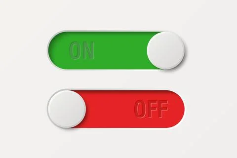 On Off Toggle Switch, Vector Illustration. Green and Red UI Slider, Toggle Stock Illustration