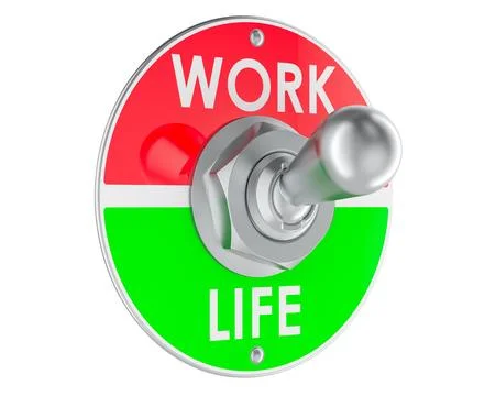 Toggle switch with work and life sections. Switching between work and perso.. Illustrazione stock