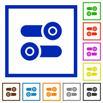 Toggle switches flat framed icons Illustrazione stock