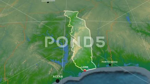 Togo extruded and capital labelled. Physical Stock Photos