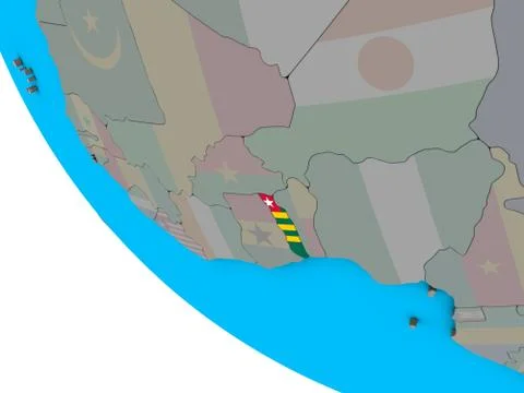 Togo with flag on 3D globe Stock Illustration