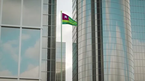 Togo Flag 3D Render Animation on Pole with City Buildings Stock-Footage 332879631