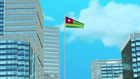 Togo Flag 3D Render Animation with Urban Architecture and Clear Blue Sky Video stock 332945917