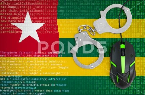 Togo flag and handcuffed computer mouse. Combating computer crime, hackers a Stock Photos