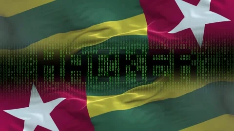 Togo flag - Waving flag on matrix binary code background Stock Footage 321420653