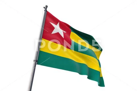 Togo flag waving isolated white background 3D illustration Stock Photos