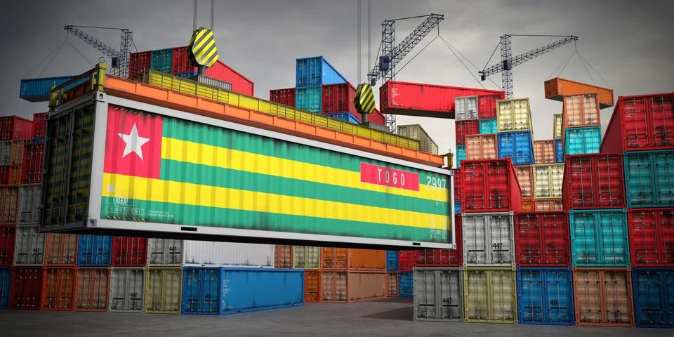 Togo - freight container in cargo terminal - 3D illustration Stock Illustration