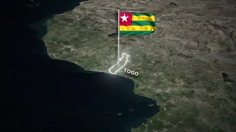 Togo Map Animation, 3D Waving of Togo National Flag, Glowing Border on World Map Stock Footage 334131148