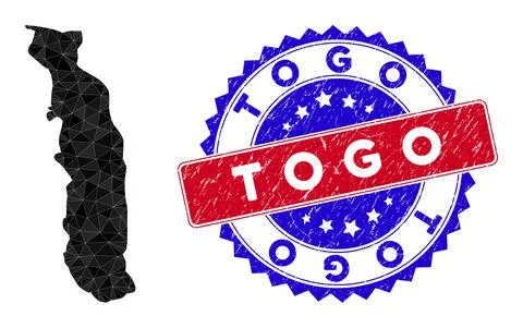 Togo Map Polygonal Mesh and Scratched Bicolor Seal Stock Illustration