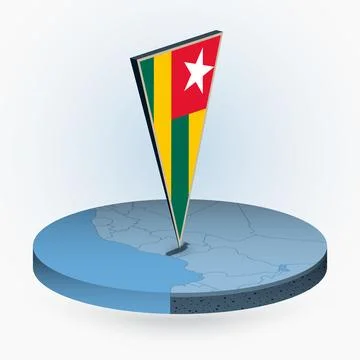 Togo map in round isometric style with triangular 3D flag of Togo Stock Illustration