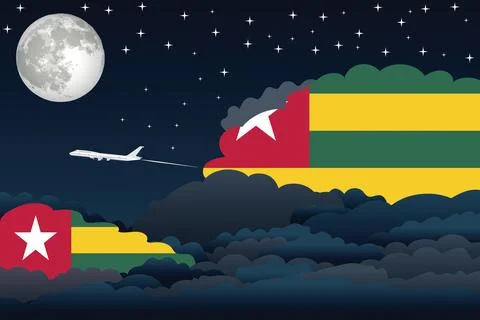 Togo Night Clouds Airplane Vector Illustration Stock Illustration