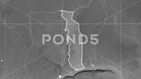 Togo outlined and capital. Grayscale Stock Photos