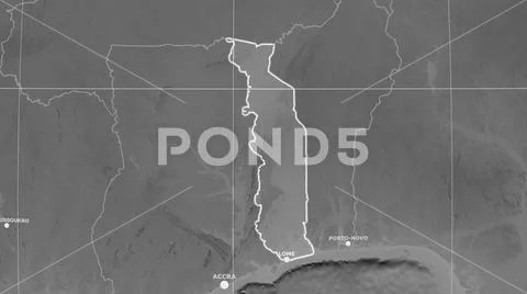 Togo outlined and capital labelled. Grayscale Stock Photos