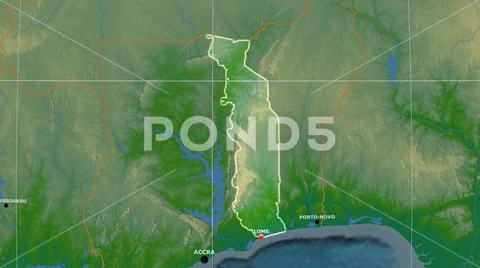 Togo outlined and capital labelled. Physical Stock Photos