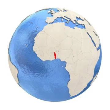Togo in red on full globe isolated on white Stock Illustration