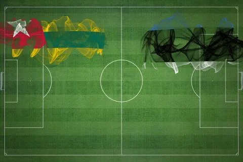 Togo vs Estonia Soccer Match, national colors, national flags, soccer field,  Illustrazione stock