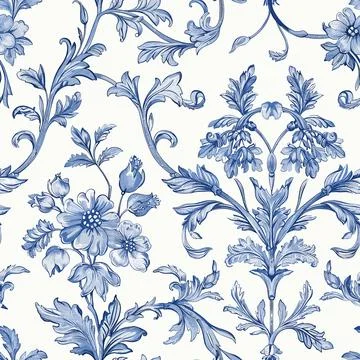 Toile de jouy seamless pattern, floral vintage victorian print design 29 Stock Illustration