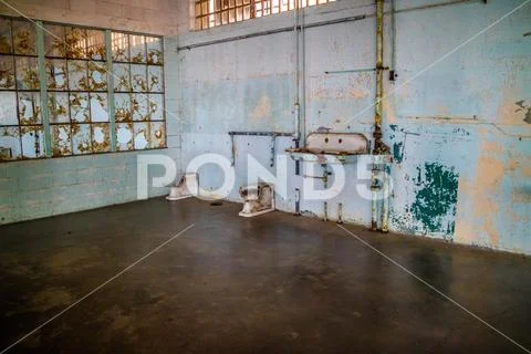 A toilet area for the prisoner inside Alcatraz Island Stock Photos