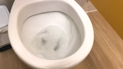 Toilet flushing, white toilet bowl. Stock Footage