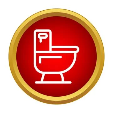 Toilet icon in red circle button for restroom Stock Illustration