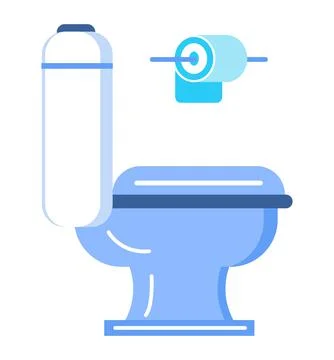 Toilet icon vector in flat style. Toilet bowl, toilet paper roll Stock Illustration
