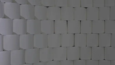 Toilet Paper Rolls Stacked In Rows. Stock Footage 126946853