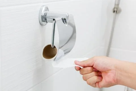 Toilet paper using Foto stock