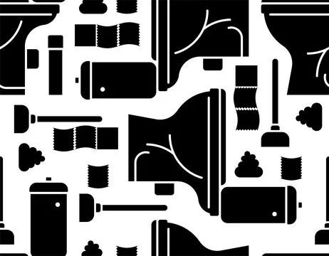 Toilet pot and accessories pattern seamless. Brush and shit sign background.. Stock Illustration