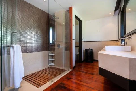 Toilet room with sink ,bathtub and toilet bowl , bathroom Stock Photos