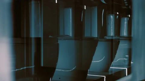 Toilets arranged in perspective. 4k video Stock Footage 161125939
