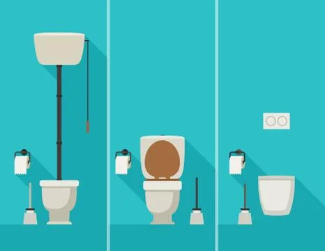 Toilets in flat style. Stock Illustration