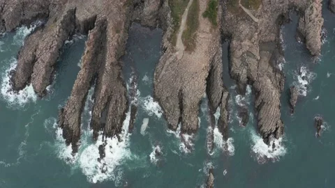 Tojinbo Cliffs, Top Down Aerial View, Fukui Japan Vídeo Stock 144792877