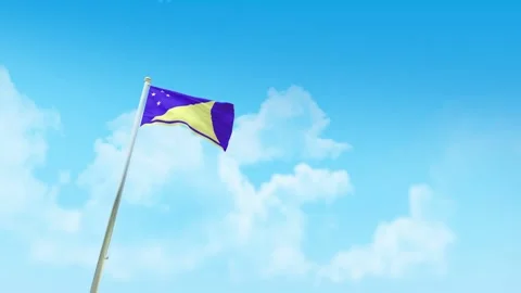 Tokelau Flag 3D Render Animation with Fighter Jets Formation in Blue Sky Video stock 332312751