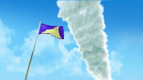 Tokelau Flag 3D Render Animation on Pole with Fighter Jets Smoke Trails in B Stock-Footage 333243135