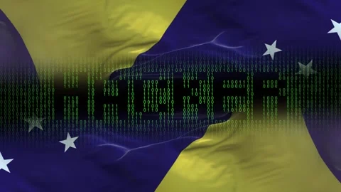 Tokelau flag - Waving flag on matrix binary code background Stock Footage 321420656