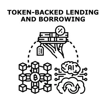 Token backed lending borrowing and cryptocurrency blockchain finance Stock Illustration