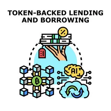 Token backed lending borrowing and cryptocurrency blockchain finance 스톡 일러스트