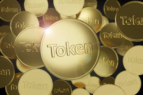 Token coins floating in the air. Horizontal composition. 3D illustration. Stock Illustration