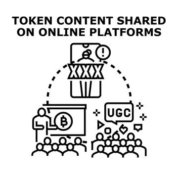 Token content shared across online platforms concept Stock Illustration