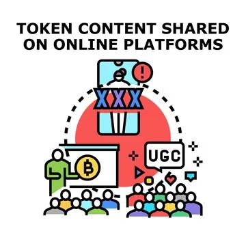Token content shared across online platforms concept Stock Illustration
