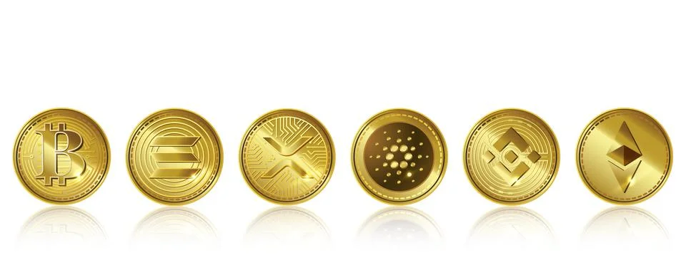 Token cryptocurrency set. Currency on future internet. Digital online technol Stock Illustration