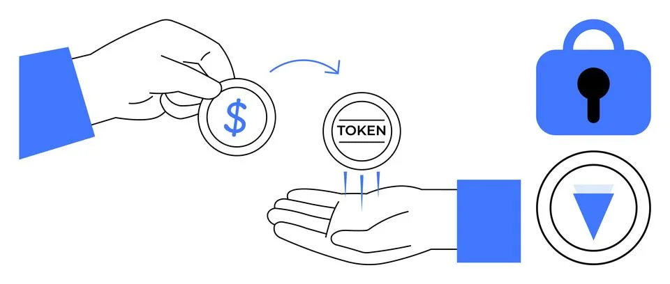 Token Exchange and Security Concept in Modern Financial Transactions Stock Illustration