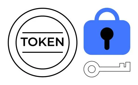 Token with Lock and Key Representation on Minimalist Design Stock Illustration