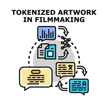Tokenized artwork in filmmaking digital content creation process Stockillustratie