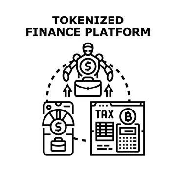 Tokenized asset platform managing digital finance concepts Stock Illustration